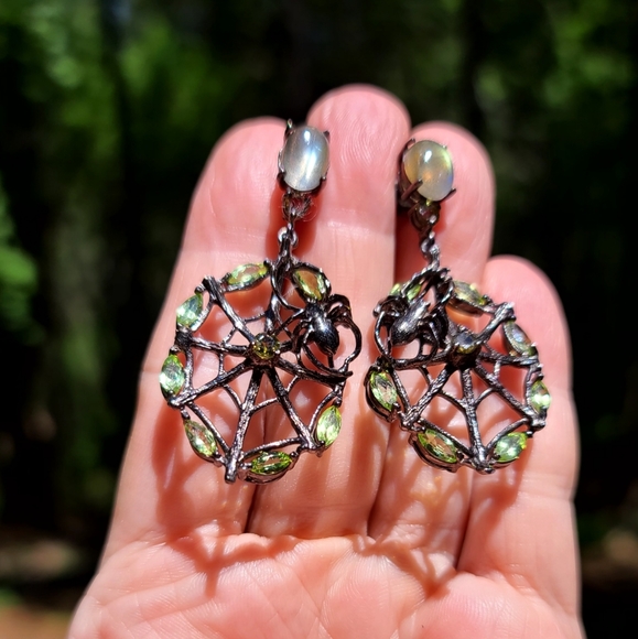 Peridot Labradorite citrine gemstone sterling 🕸 spiderweb earrings - Picture 4 of 12